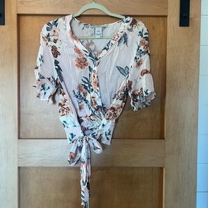 American Rag Pink Floral Wrap Blouse